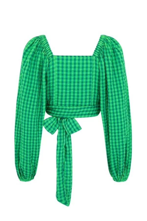 Grass Pixie Gingham Wrap Top Clearance