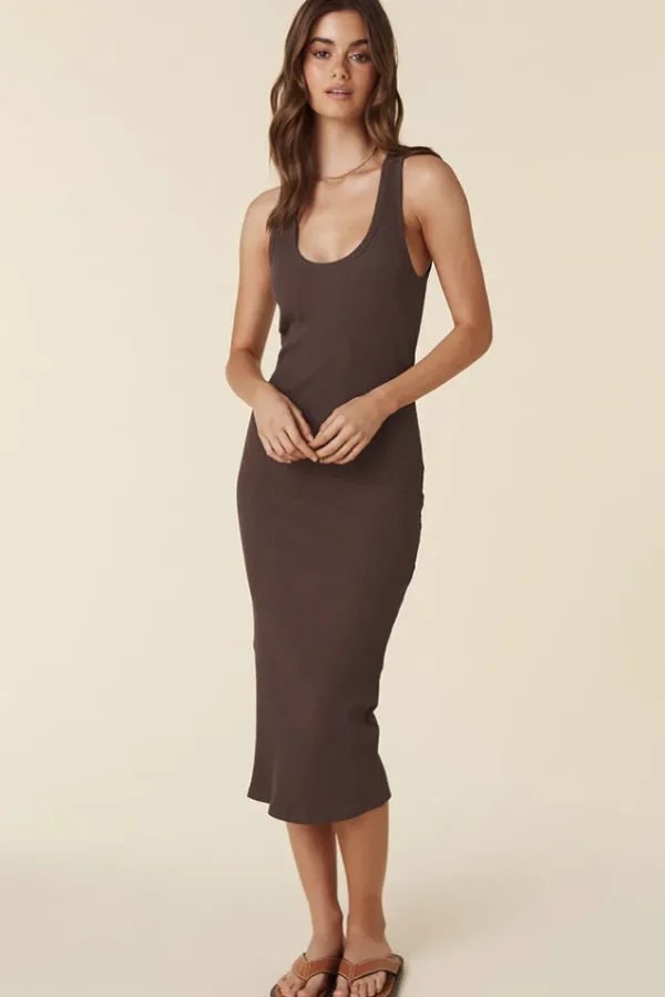 Chocolate Spell Staples Rib Singlet Midi Dress Cheap