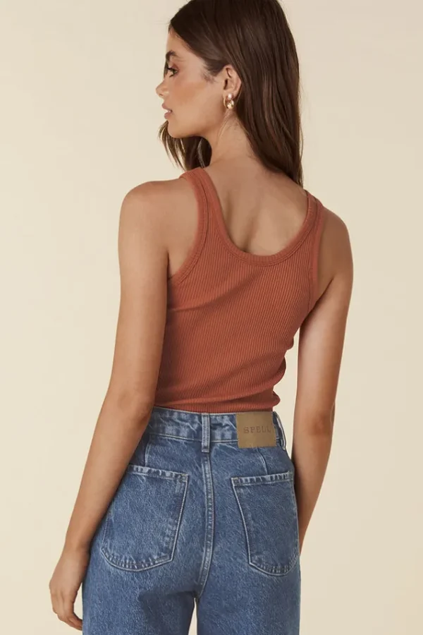 Tan Spell Staples Rib Singlet k Hot