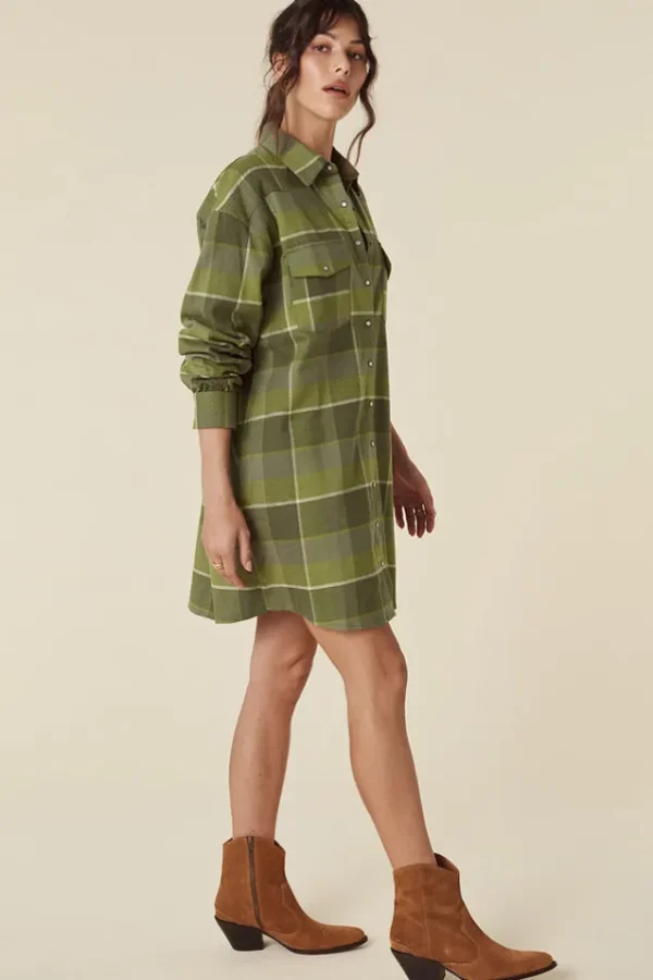 Khaki Wyatt Flannel Shirt Dress New
