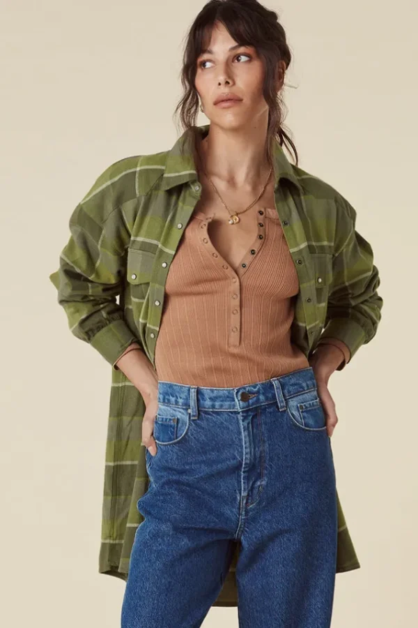 Khaki Wyatt Flannel Shirt Dress New