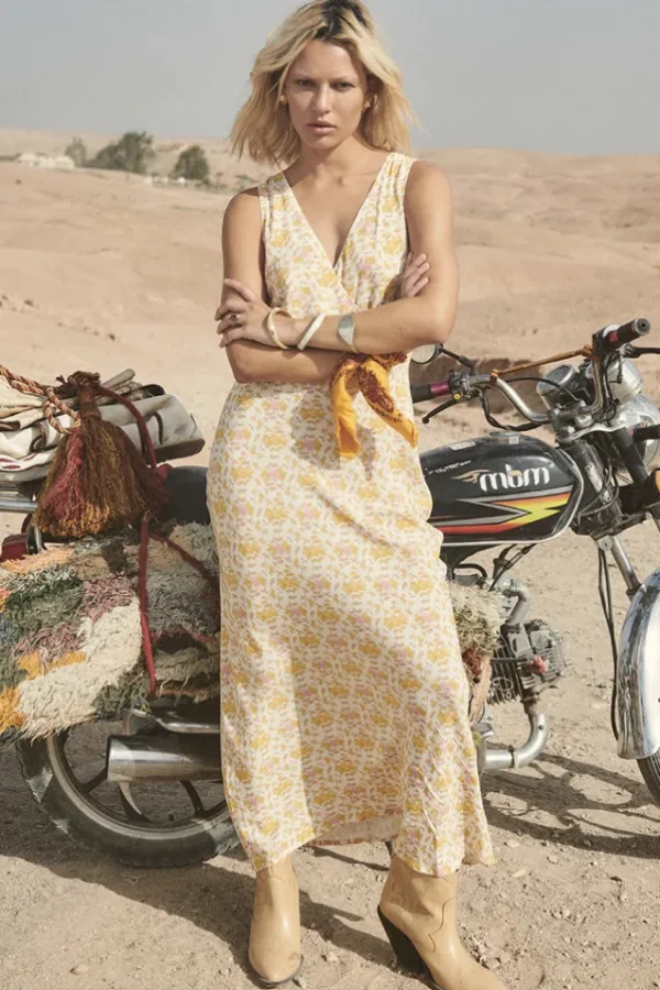 Honeysuckle Yellow Rose Bias Maxi Dress Fashion