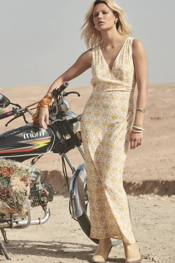 Honeysuckle Yellow Rose Bias Maxi Dress Fashion