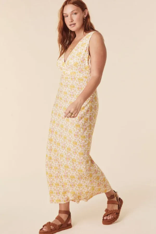 Honeysuckle Yellow Rose Bias Maxi Dress Fashion