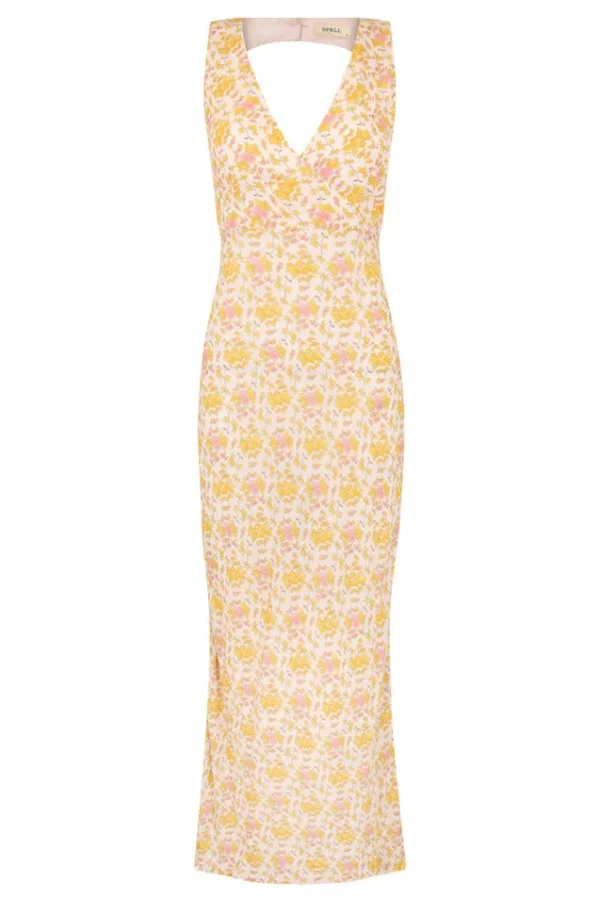 Honeysuckle Yellow Rose Bias Maxi Dress Fashion