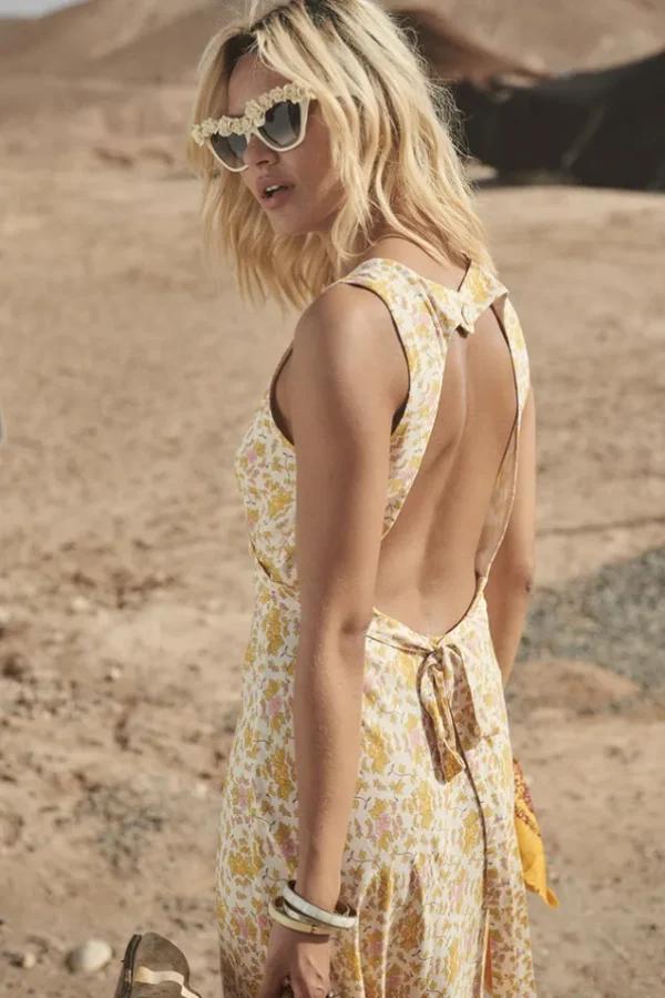 Honeysuckle Yellow Rose Bias Maxi Dress Fashion