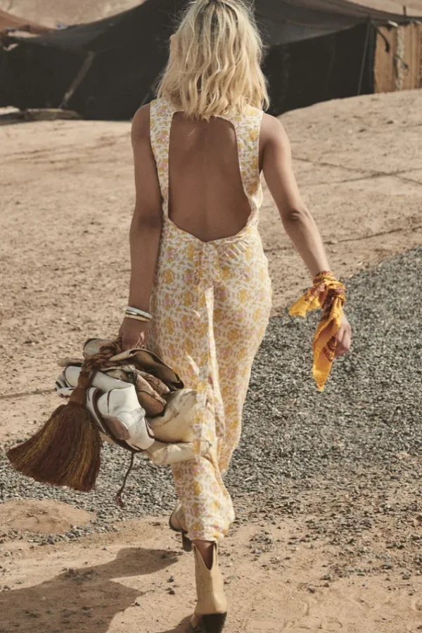 Honeysuckle Yellow Rose Bias Maxi Dress Fashion