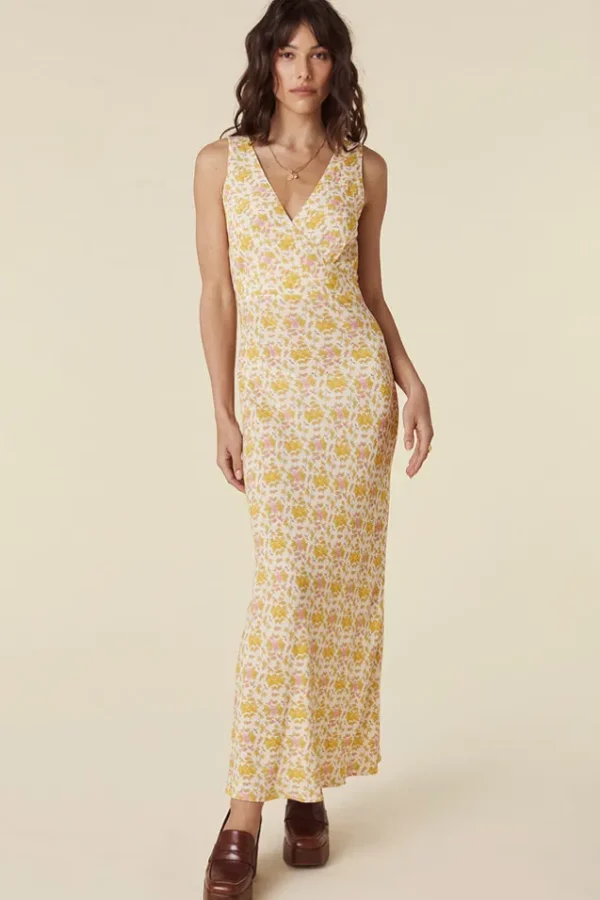 Honeysuckle Yellow Rose Bias Maxi Dress Fashion