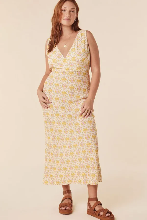 Honeysuckle Yellow Rose Bias Maxi Dress Fashion